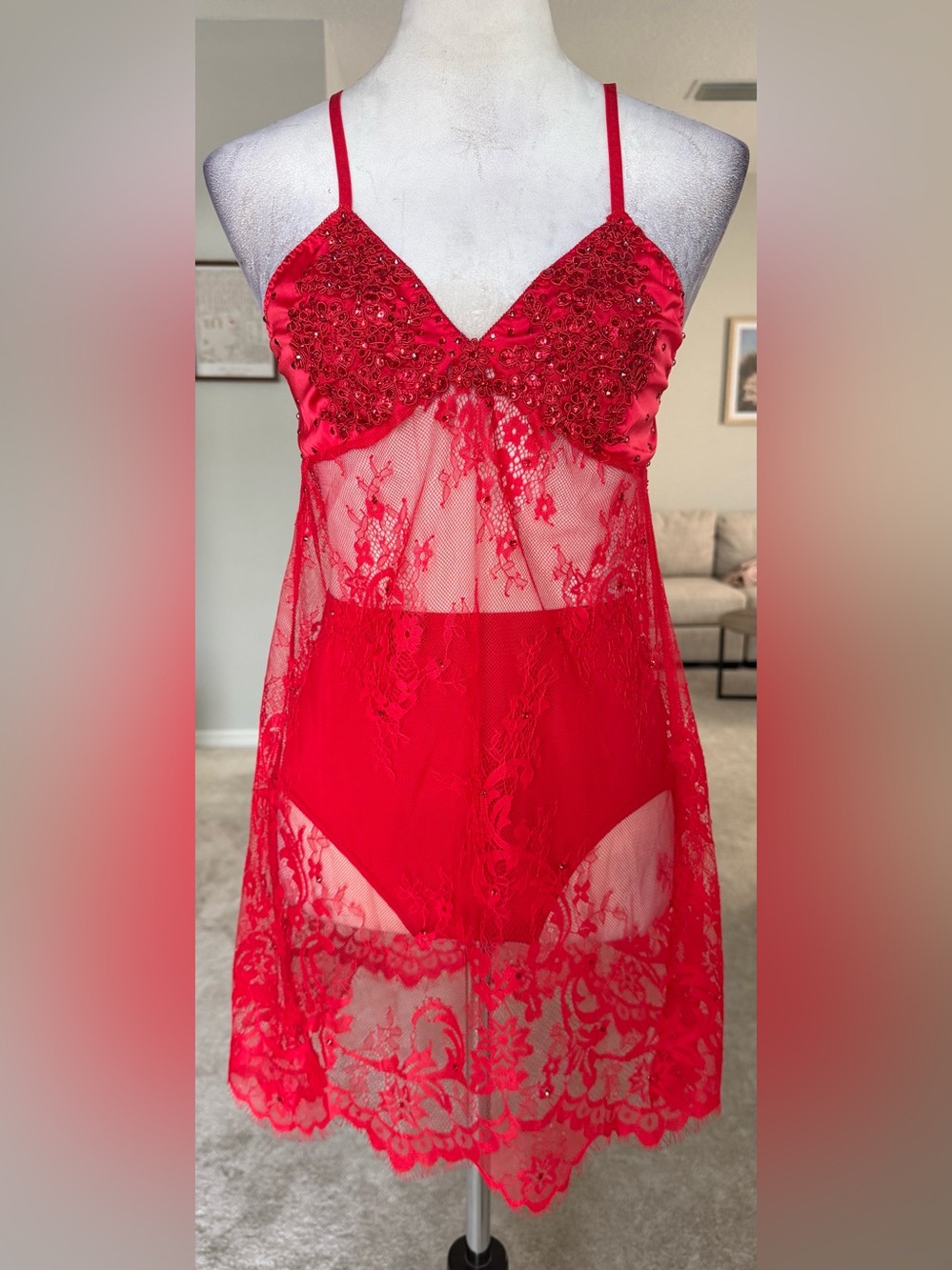 Red Lace Slip Dress Dance Costume